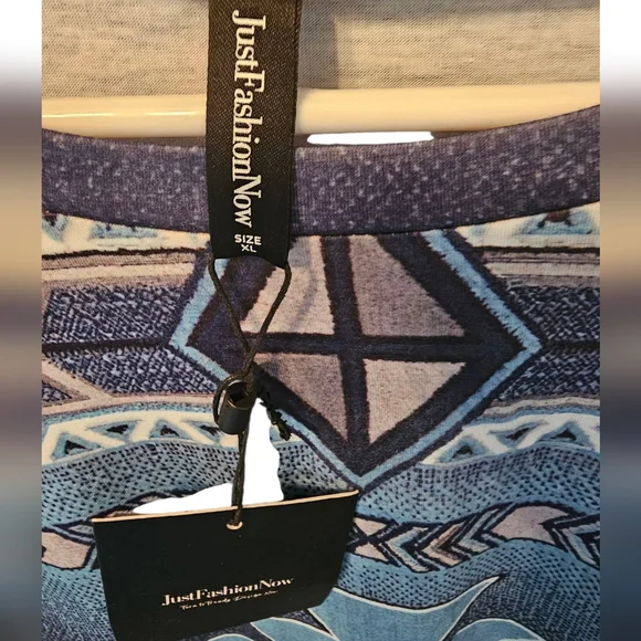 Just Fashion Now Blue and White Aztec Long Sleeve Top - Picture 2 of 9